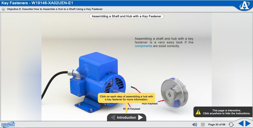 Assembling a shaft and hub with a key fastener interactive eLearning