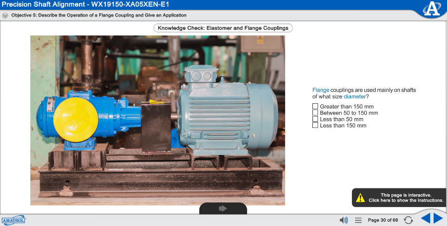 Precision shaft alignment, operation of a flange coupling interactive eLearning
