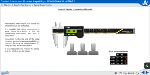 MXQS304 eLearning Curriculum Sample Showing an Inspection Method with a Digital Caliper
