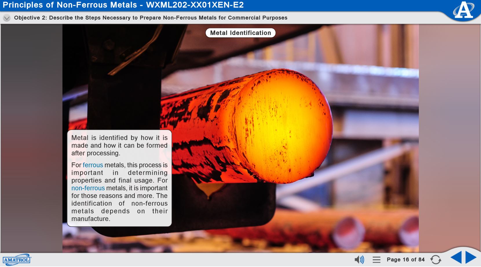 Amatrol Multimedia Courseware - Principles of Materials - Non-Ferrous Metals (MXML202) eLearning Curriculum Sample