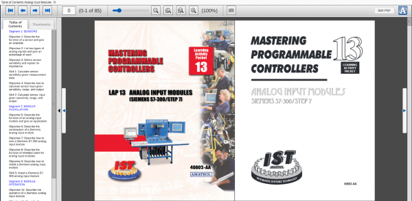 Amatrol PLC Analog Learning System - Siemens S7300 (89-AS-S7300) eBook Curriculum Sample