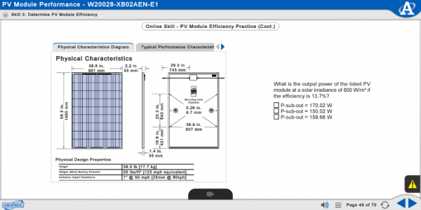 M20028 eLearning Curriculum Sample Showing PV Module Efficiency Practice
