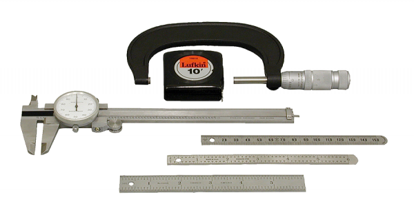 950-MES1 Micrometer, Dial Caliper, Tape Measure, and Various Rules