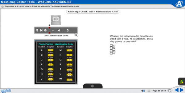 MXTL203 eLearning Curriculum Sample Showing a Multiple Choice Question to Check Learner Knowledge for Insert Nomenclature ANSI