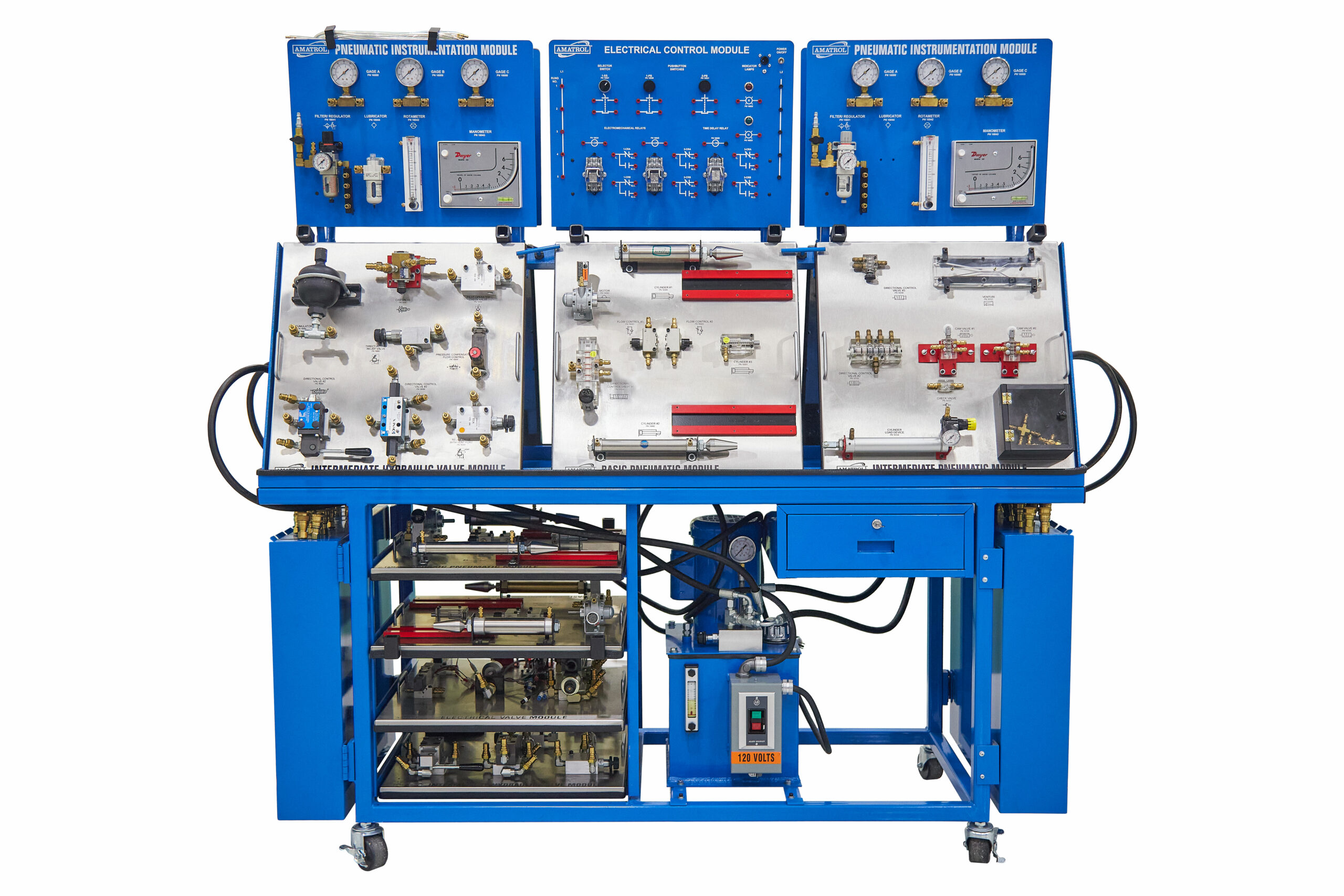 Amatrol Basic Fluid Power Learning System – Double Sided A-Frame Bench with Two Hydraulic Manifolds (850-CD1)